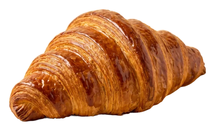 A butter croissant with a glossy, layered crust